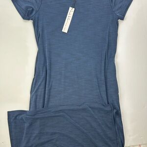 Nichole Miller New York Slate Blue Short Sleeve Maxi Dress with pockets Sz S